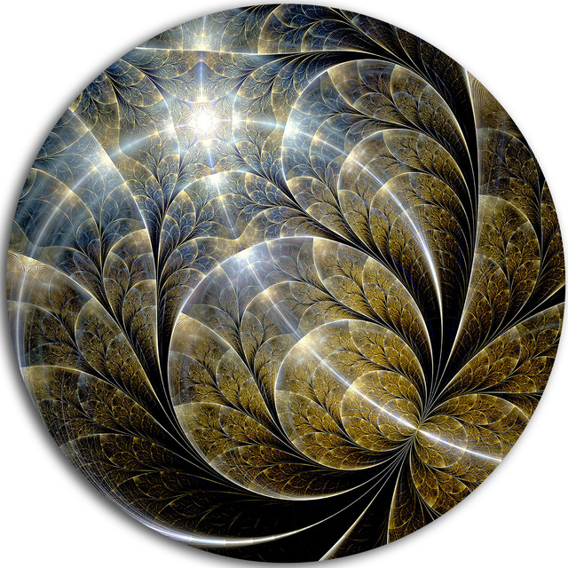 Symmetrical Gold Fractal Flower With Lighting, Disc Metal Wall Art