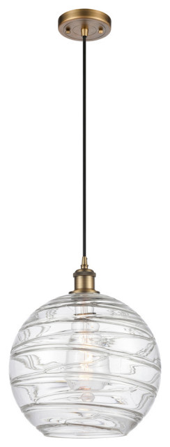 Extra Large Deco Swirl 1-Light Mini Pendant, Brushed Brass, Clear