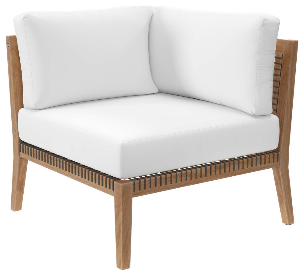 Clearwater Outdoor Patio Teak Wood Corner Chair, Gray White Beach Style Outdoor Lounge