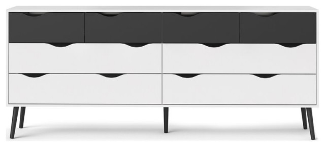 Modern Wood 8 Drawer Double Dresser, Modern Sleek Black Dresser