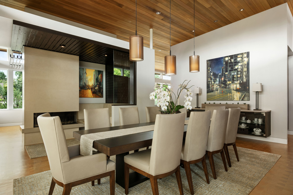Design ideas for a contemporary dining room in Portland.
