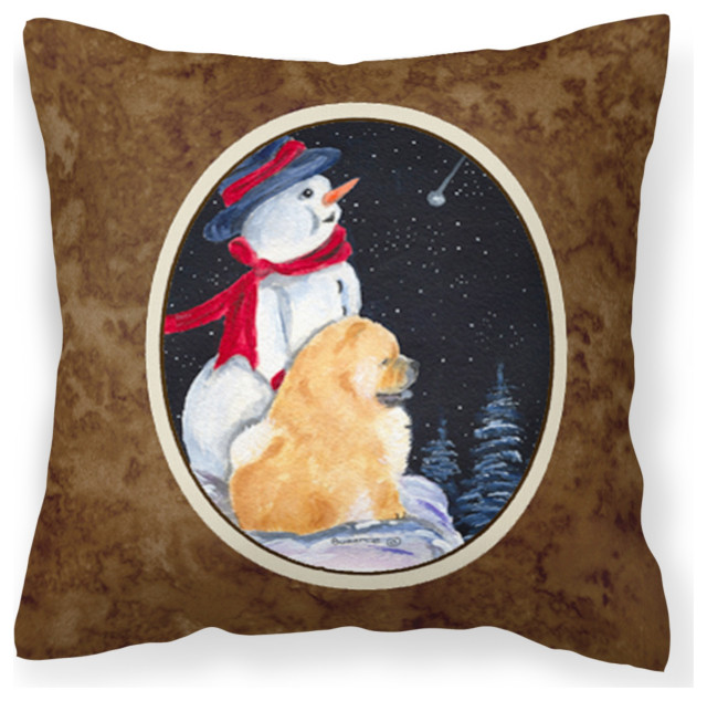 Ss8554Pw1414 Snowman With Chow Chow Decorative Canvas Fabric Pillow