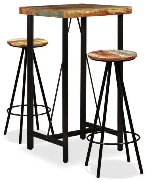Vidaxl Bar Set 3 Pieces Solid Reclaimed Wood Industrial Indoor Pub