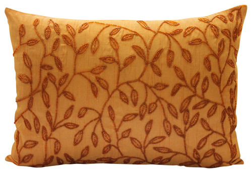 Leaf Design Orange Lumbar Pillow Cover, 12