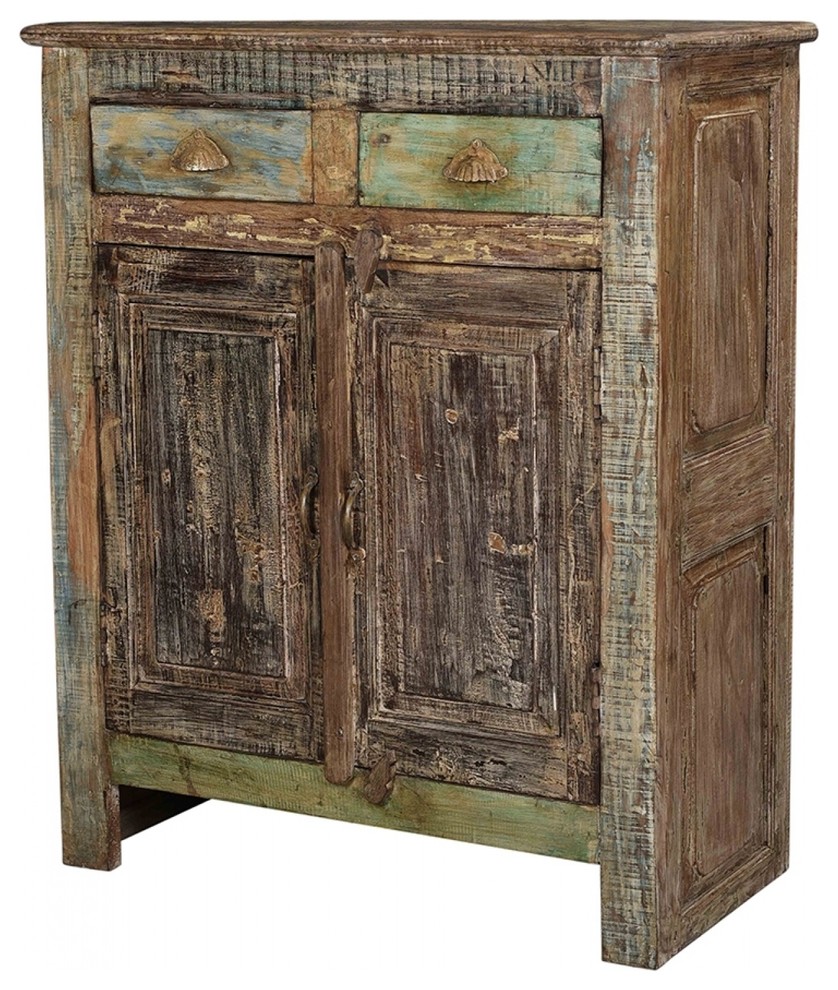 41 T Raimondo Cabinet Hand Crafted Teak Wood Distressed Painted