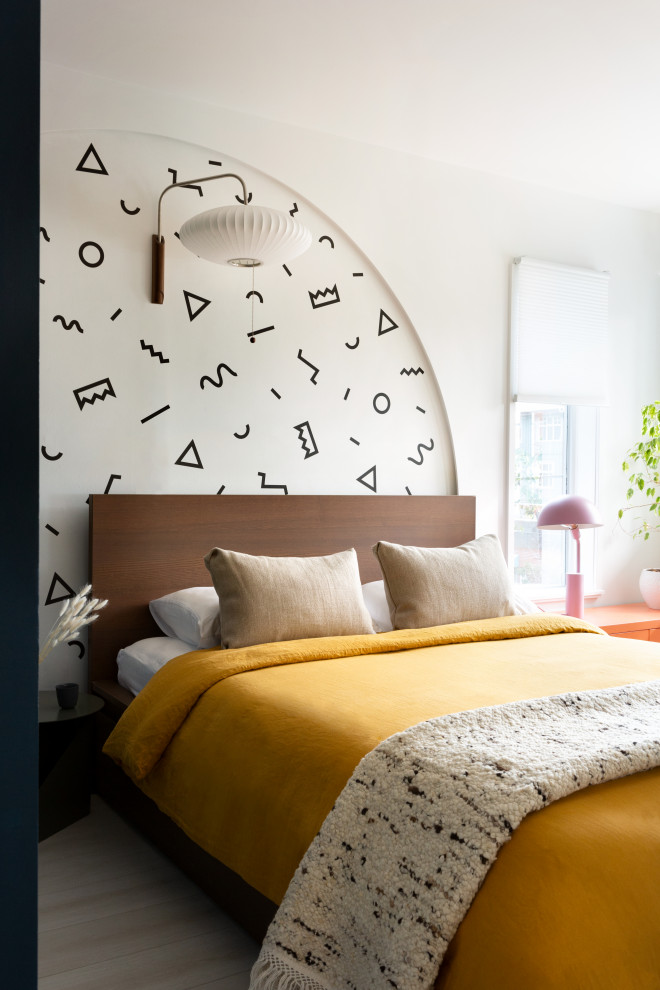 Bedroom - scandinavian master bedroom idea in Vancouver with white walls