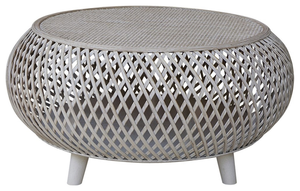 Gallerie Decor Bora Bora Round Transitional Rattan Coffee Table in