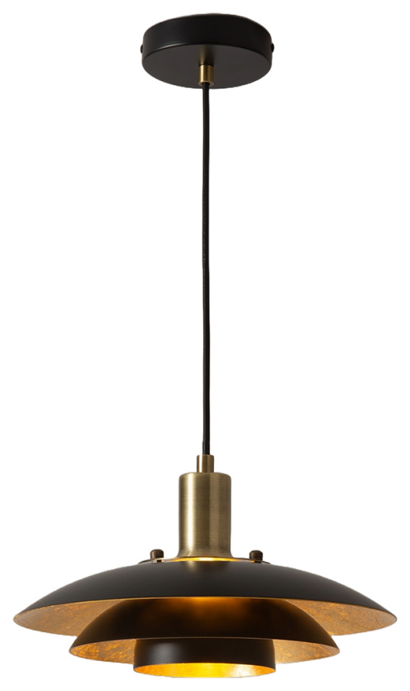 Rancho Mirage Large Pendant Light Matte Black/Gold-Leaf Shade ...