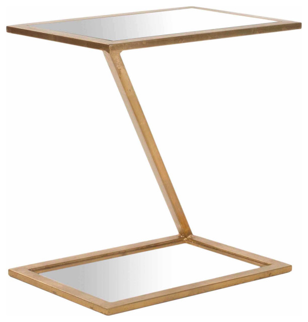 Contemporary End Table, ZShaped Metal Frame With Golden Finish