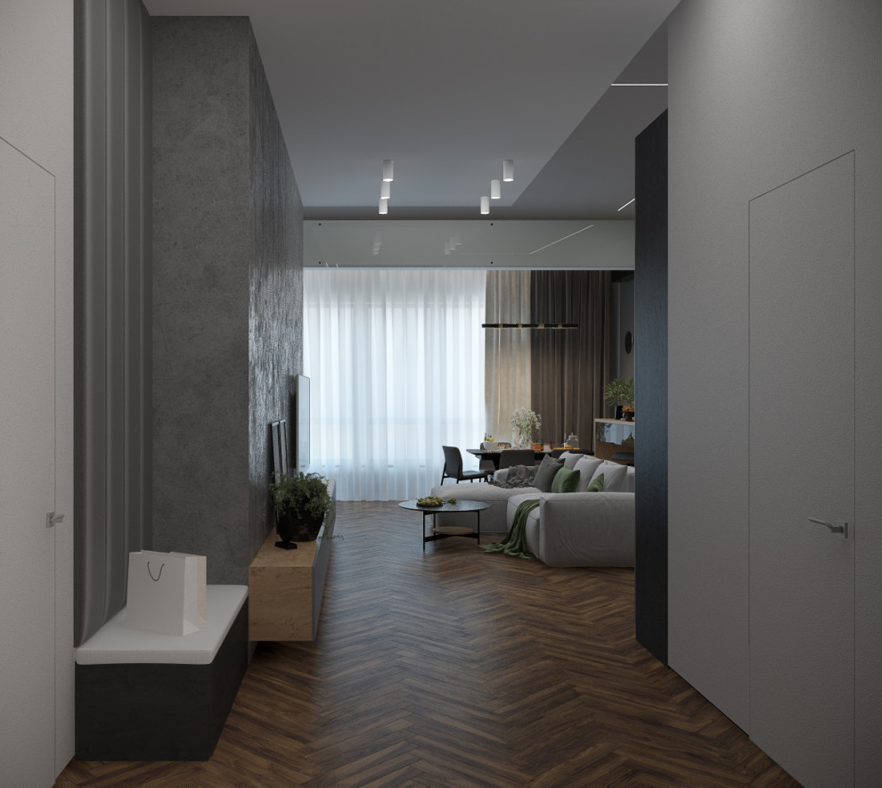 Кухня-гостиная в современном стиле в квартире