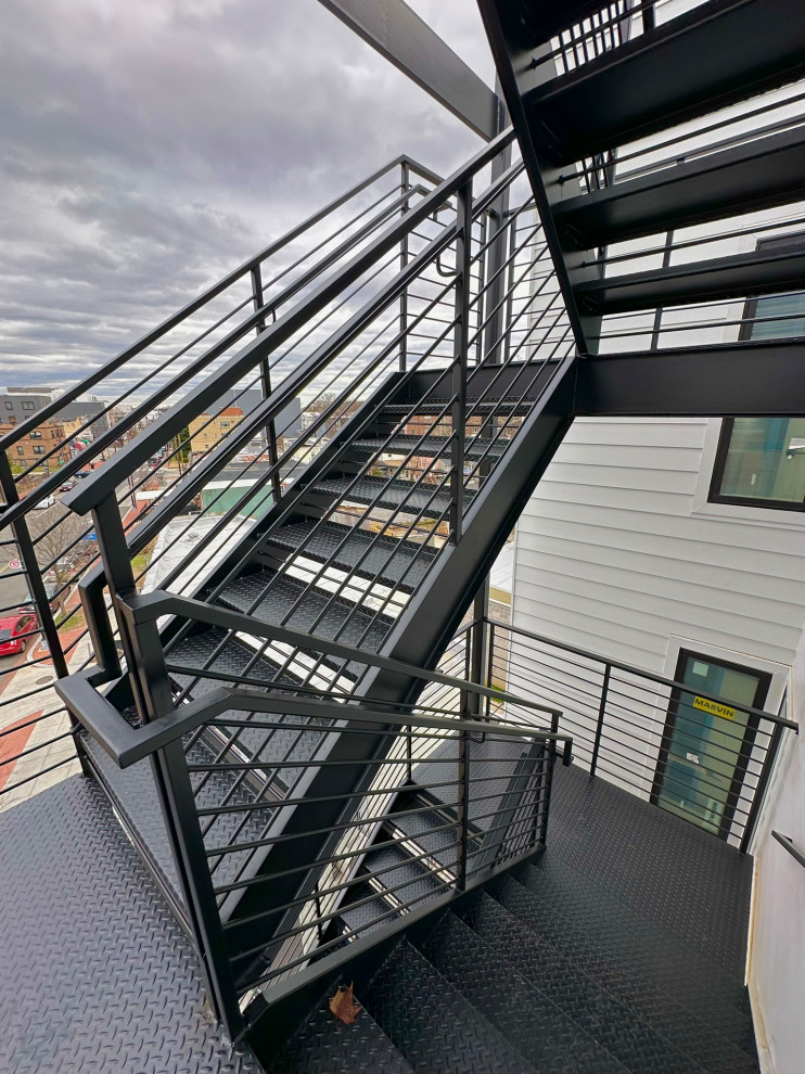 Metal Staircase with meal railings