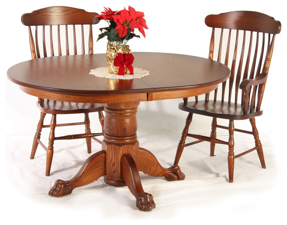oval single pedestal table; washington chairs