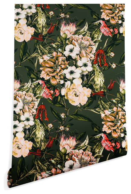 Deny Designs Marta Barragan Camarasa Dark Wild Floral Wallpaper, Green, 2'x4'