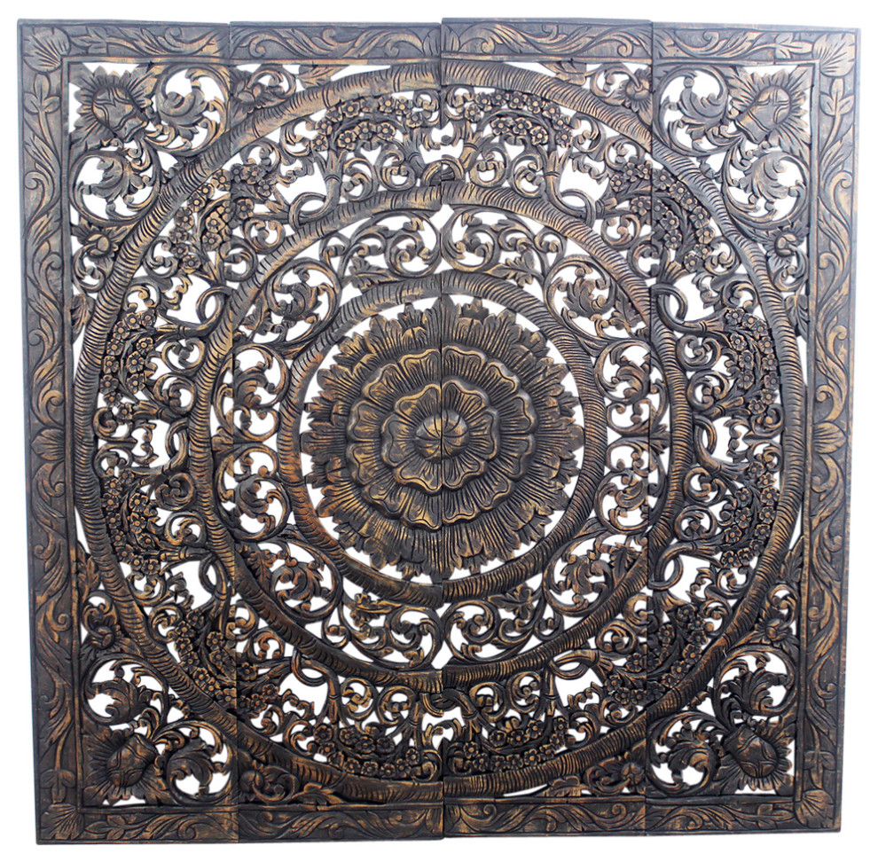 Haussmann Teak Lotus Panel 48 x 48 inches H-3D  Black Stain Wax