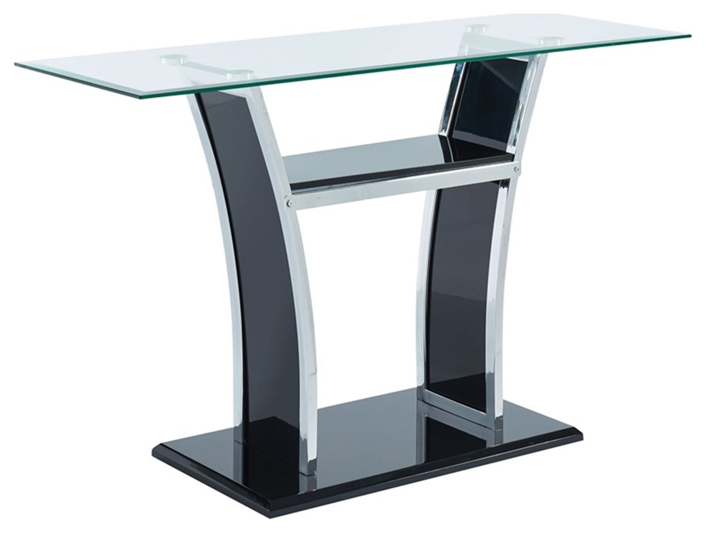 Bowery Hill Contemporary Glass Top Sofa Table in Glossy Black Contemporary Console Tables