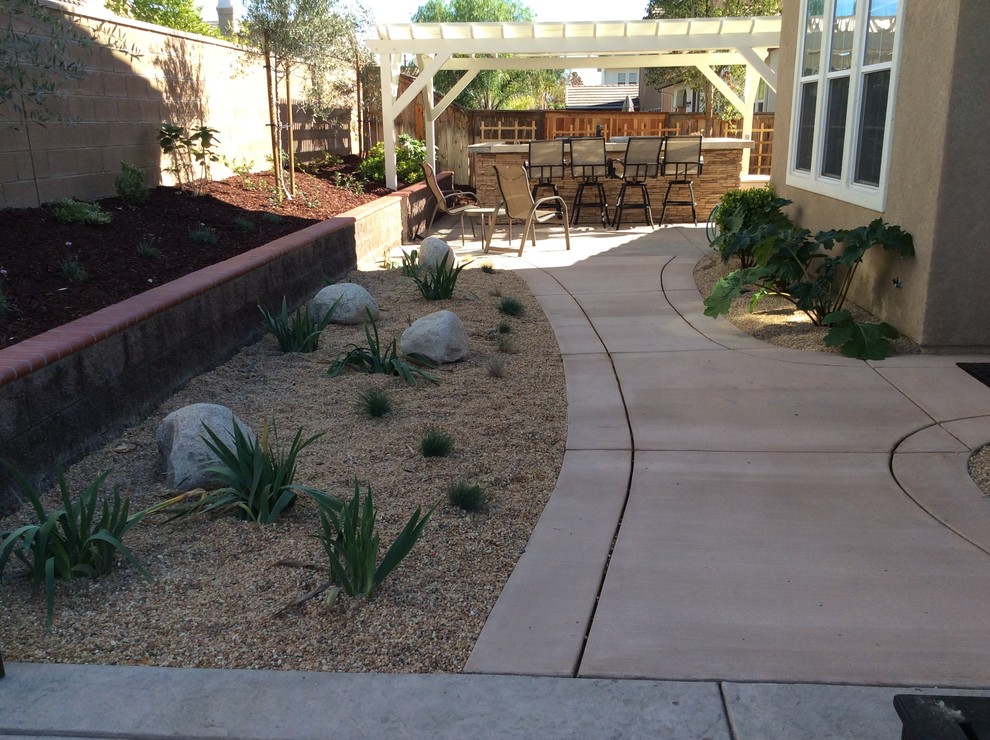 Mid-sized arts and crafts backyard xeriscape in San Diego with concrete pavers.