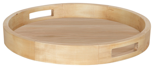 round wooden serving tray with handles