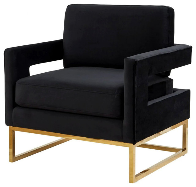 Tina Modern Black Velvet and Gold Accent Chair Contemporary