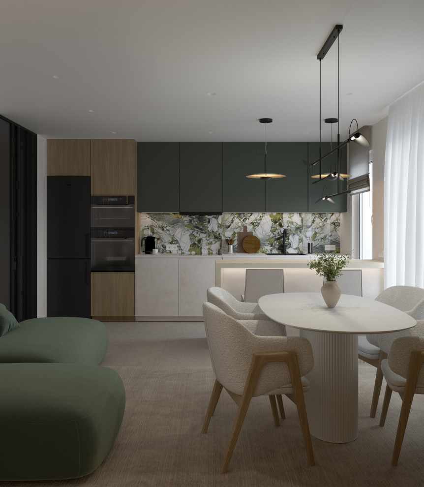 Проект кухни-гостиной в Санкт-Петербурге, стиль джапанди