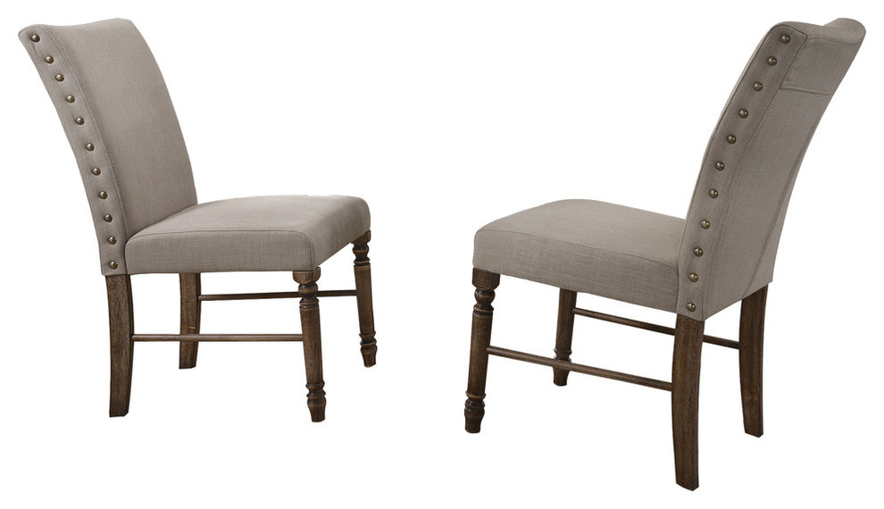 Ellen Antique Natural Oak Dining Side Chairs, Set of 2