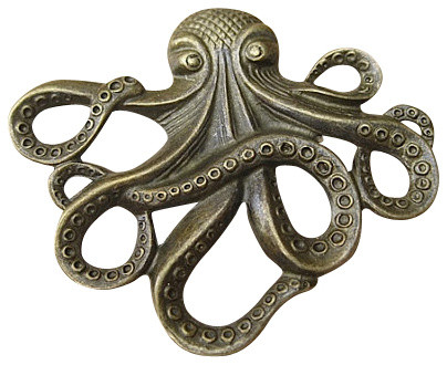 Octopus Cabinet Knob - Nautical Decor Octopus Drawer Knob, Brass