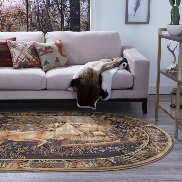 Fern Deer Novelty Pattern Lodge Area Rug Rustic Area Rugs By Tayse Rugs