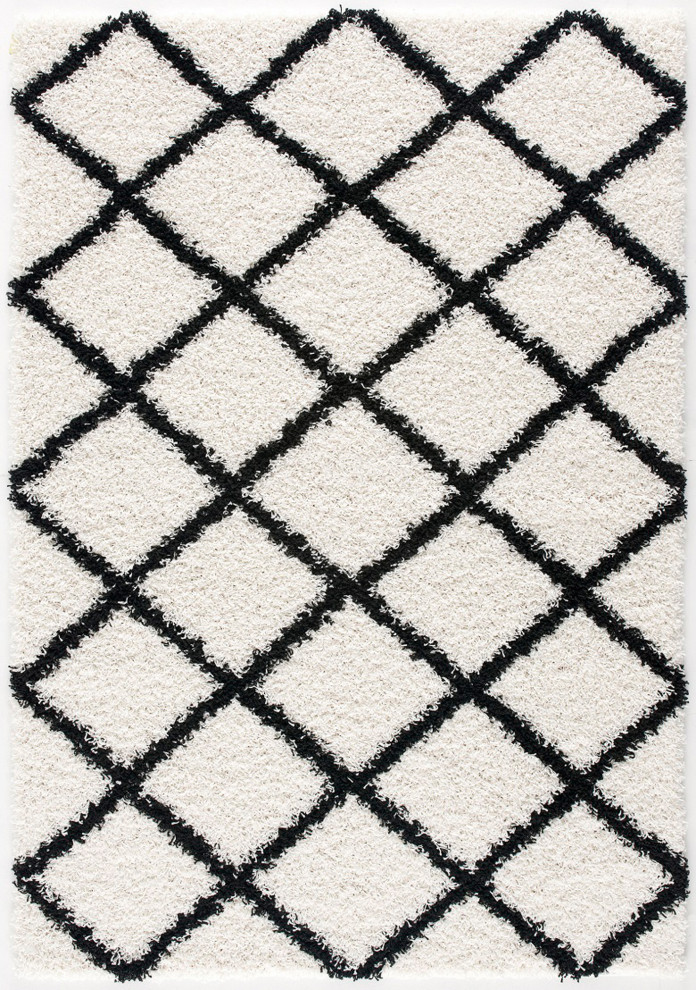 L'Baiet Home Living Room Halle White Shag 8' x 10' Polypropylene Area Rug