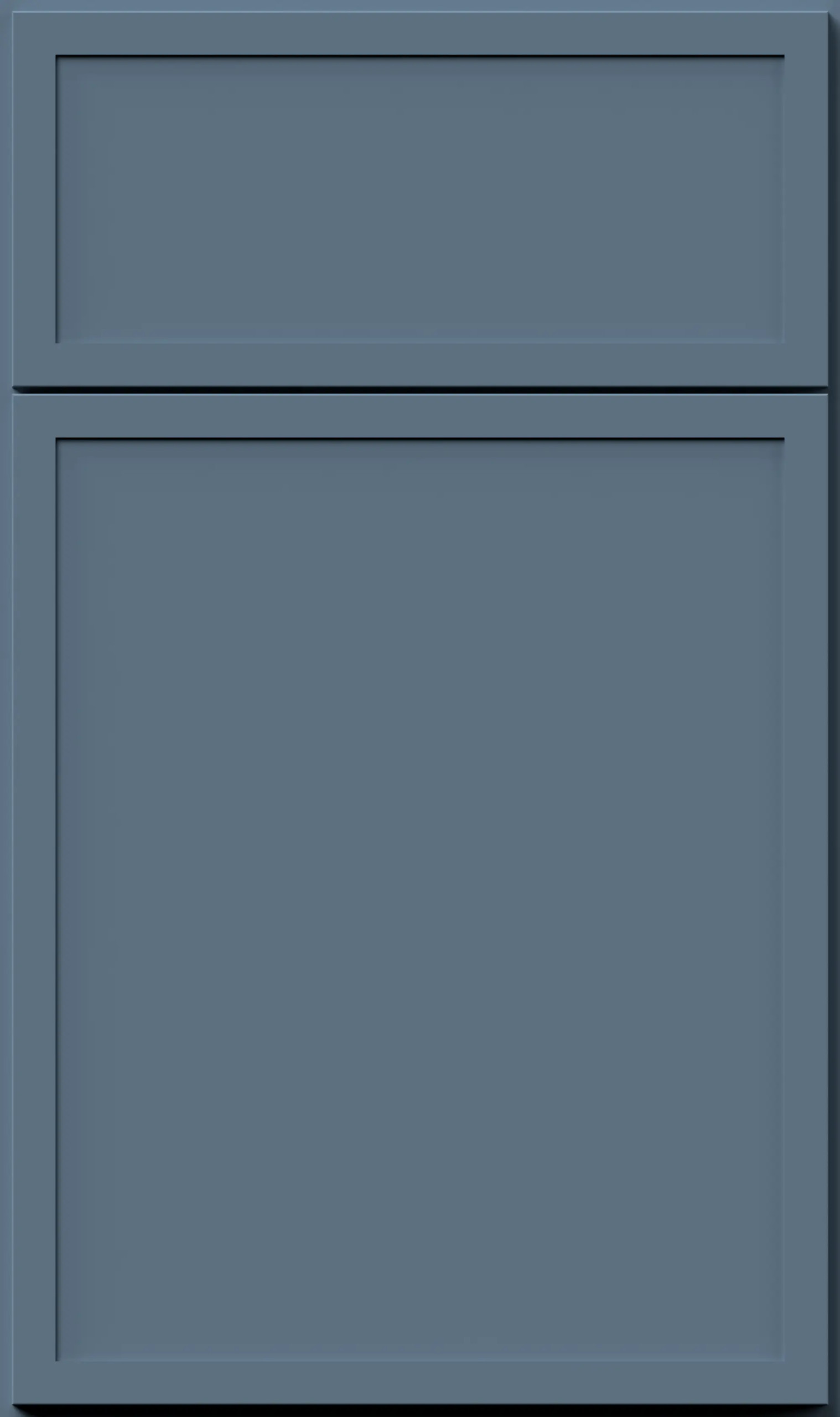 Denim Blue Slim Shaker cabinet door with narrow frame, recessed flat panel, and clean contemporary lines