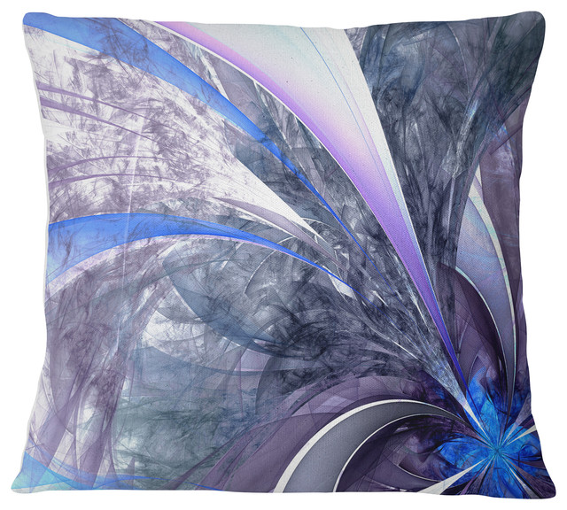 Bright Blue Fractal Flower Design Floral Throw Pillow