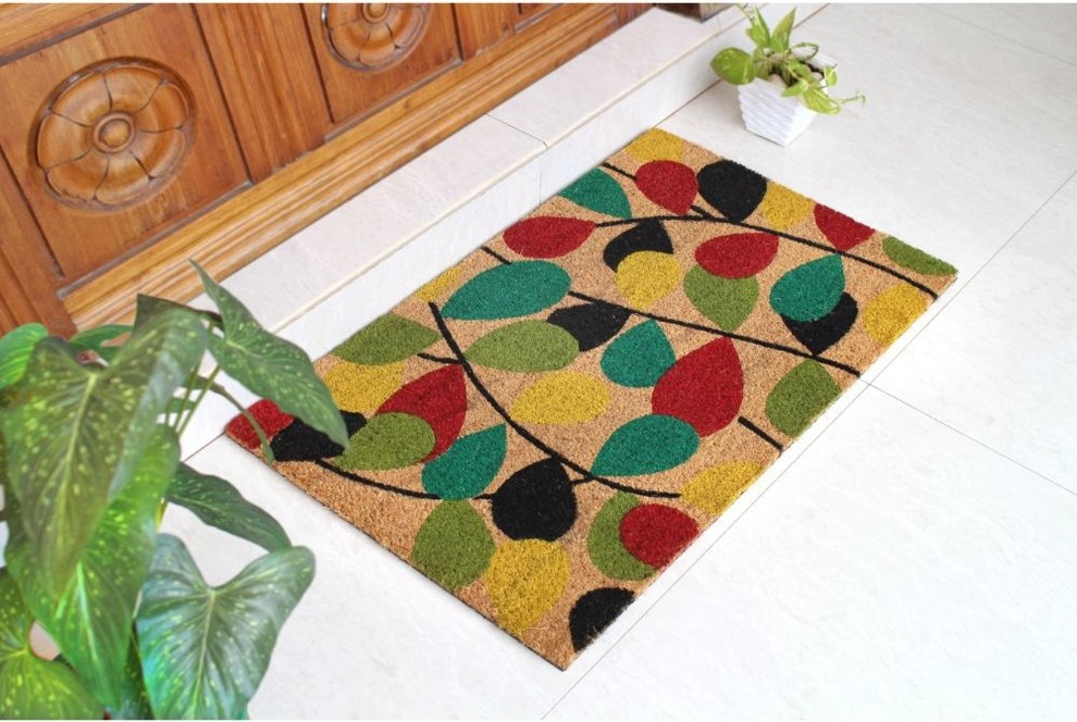 Red Machine Tufted Colorful Vine Coir Doormat, 18"x30", 18"x30
