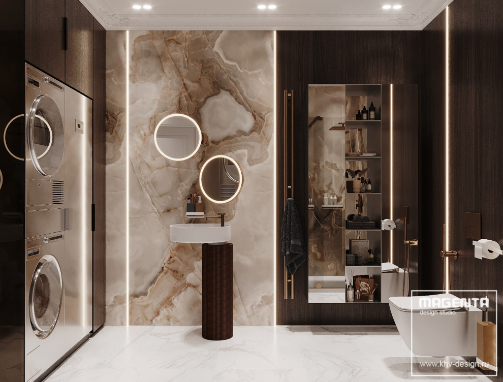 Потрясающий гостевой санузел , совмещённый с прачечной зоной