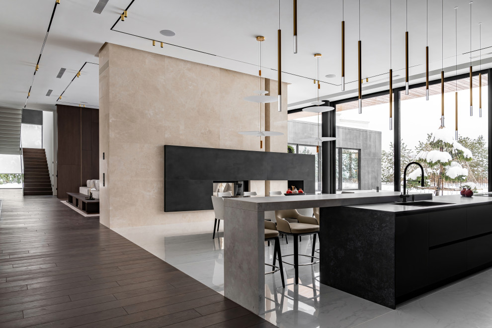 Двухэтажный загородный дом в современном стиле с глиняными акцентами