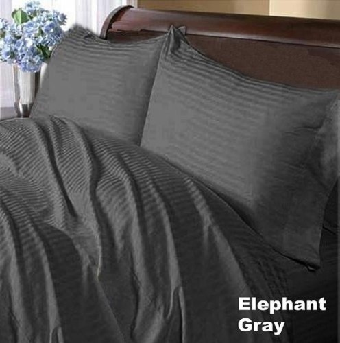 300TC Stripe Elephant Gray Full Flat Sheet and 2 Pillowcases