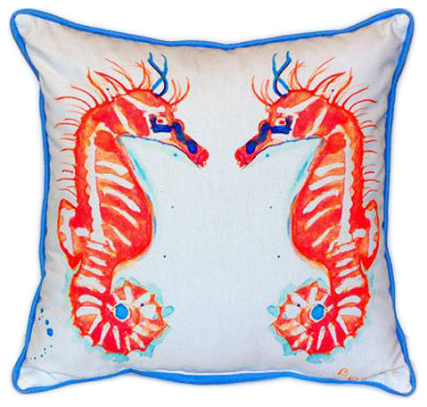 Pair of Betsy Drake Coral Sea Horses Large Indoor/Outdoor Pillows, One ...