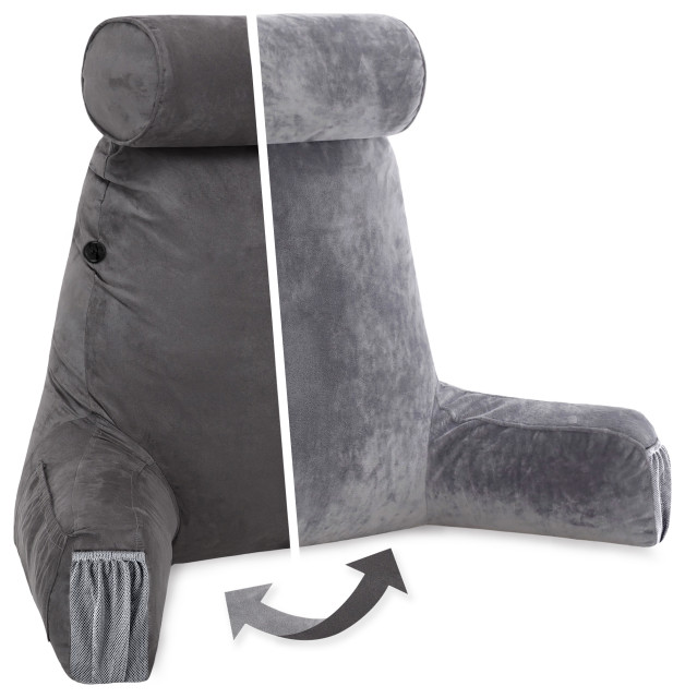 Medium Husband Pillow Iron Gray Removable Neck Roll, Reversible Cover