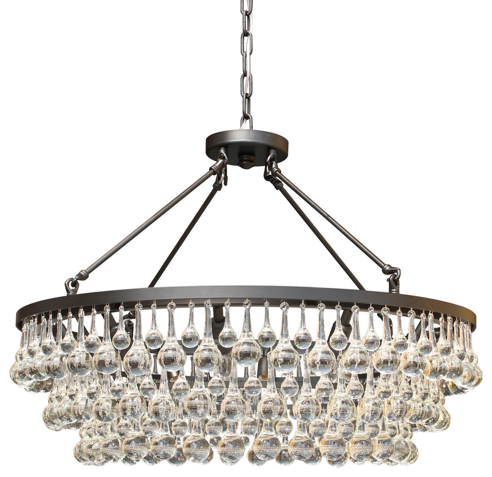 Lightupmyhome Celeste 32" Glass Drop Chandelier, Black, Hanging or Flush Mount Contemporary