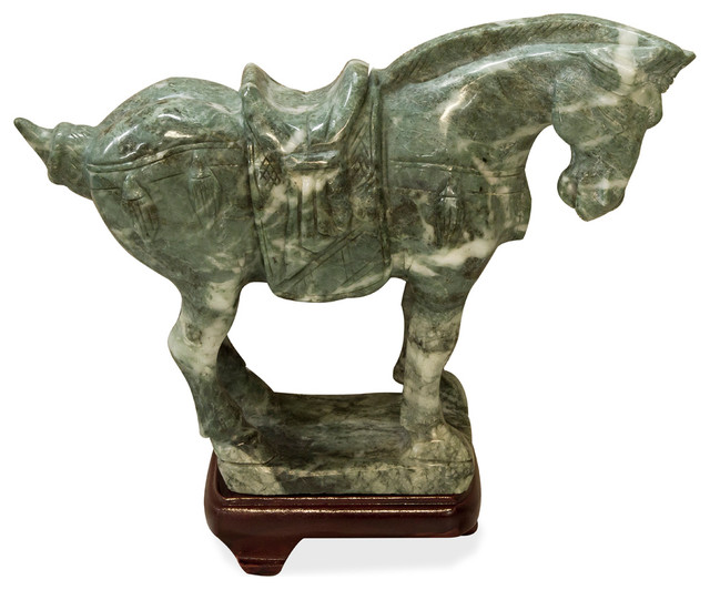 Tang Dynasty Chinese Jade Horse Sculpture Asian Decorative Objects