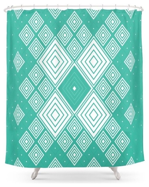 Mint Green And White Deco Shower Curtain Contemporary Shower