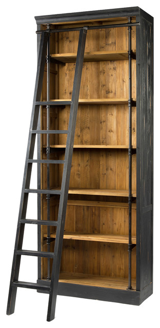 Ashlyn Rustic Lodge Pine Wood Metal Ladder Bookcase  Rustic  Bookcases  by Kathy Kuo Home