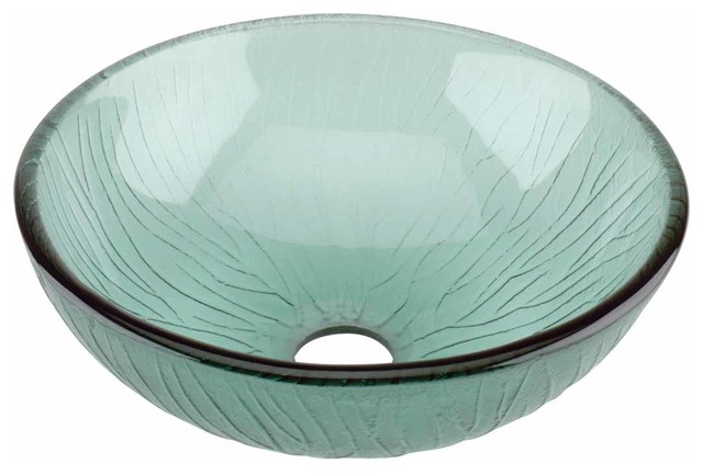 Round Vessel Sink Mini Branch Textured, Frosted Clear Glass Renovators Supply, Green