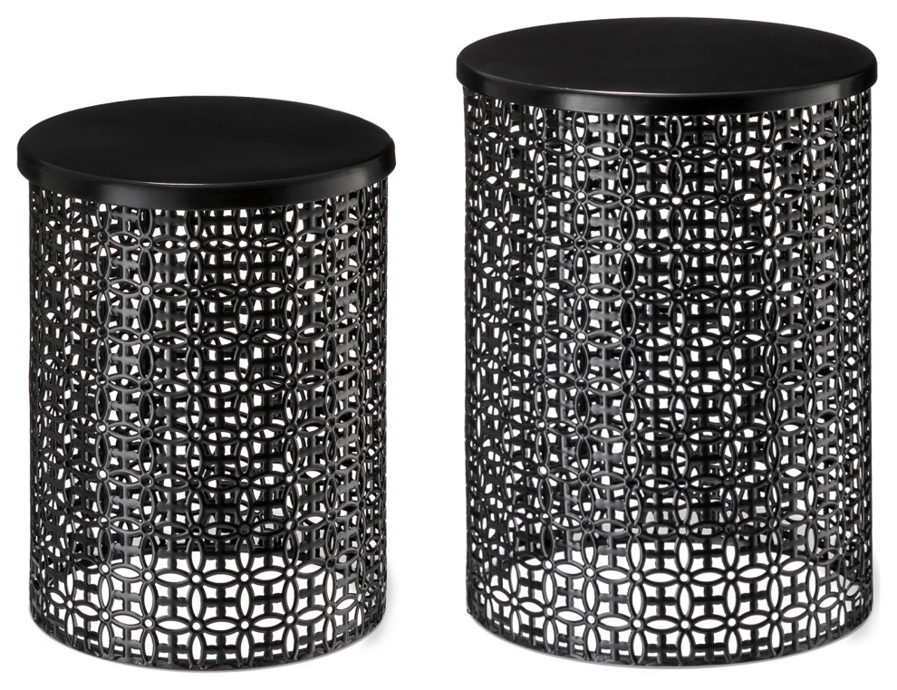 Metal Black Garden Stool/Planter Stand, 2Piece Set Industrial