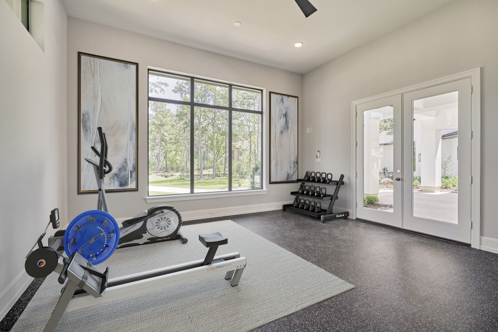 Sophisticated Contemporary Transitional Home Gym Houston by
