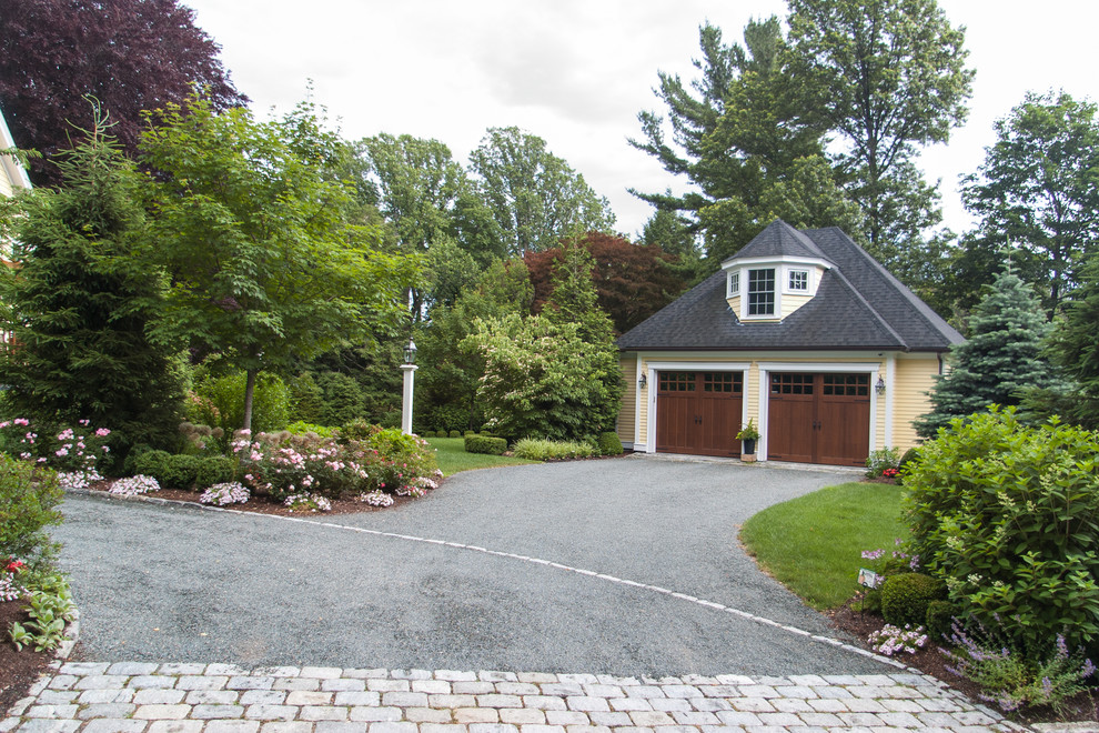 Inspiration for a mid-sized traditional side yard full sun driveway in Boston with gravel.