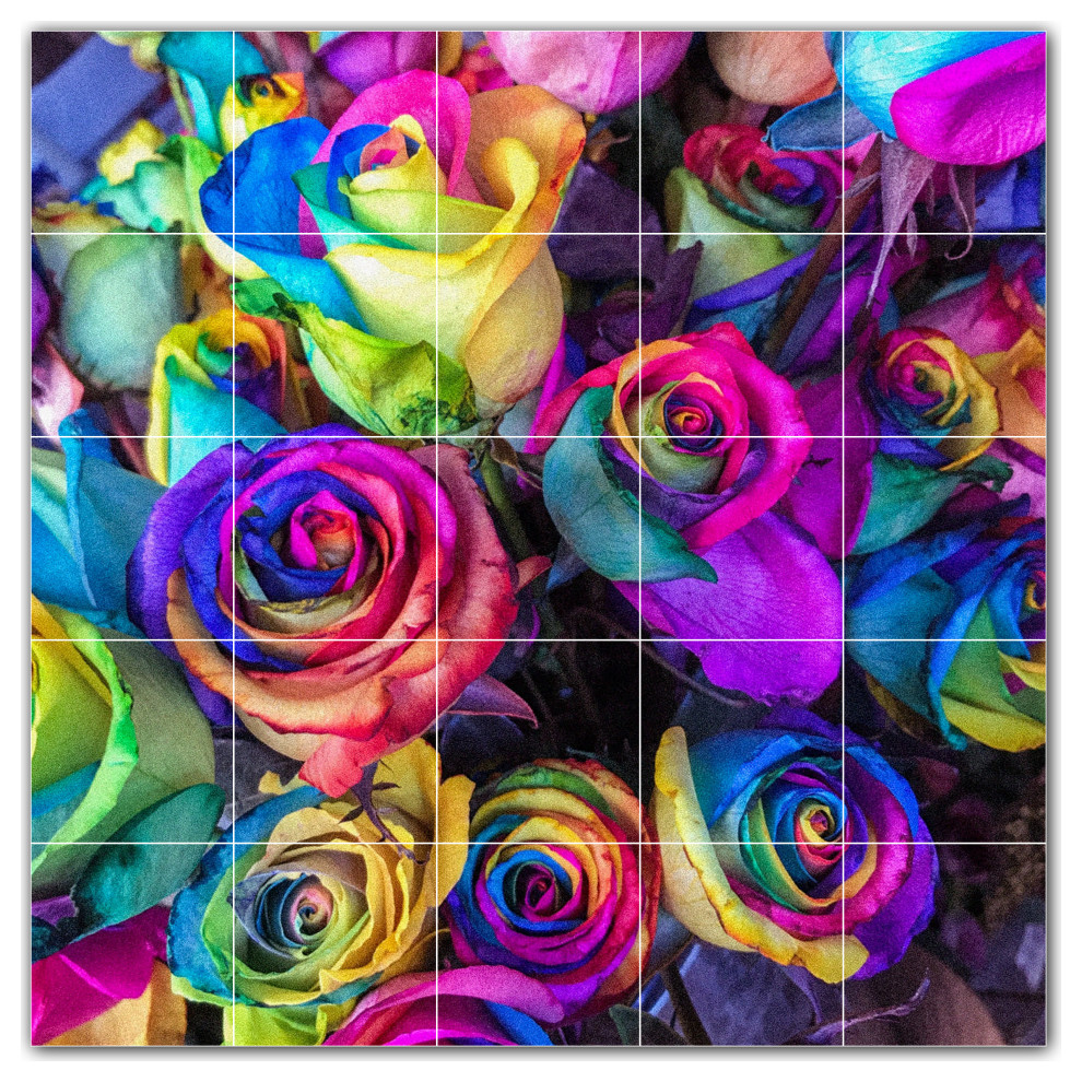 Flowers Ceramic Tile Wall Mural HZ500664, 60" Wide x 60" High