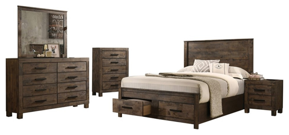 Woodmont 5 Pc Queen Platform Bedroom Set In Rustic Golden Brown Bedroom Furniture Sets By 