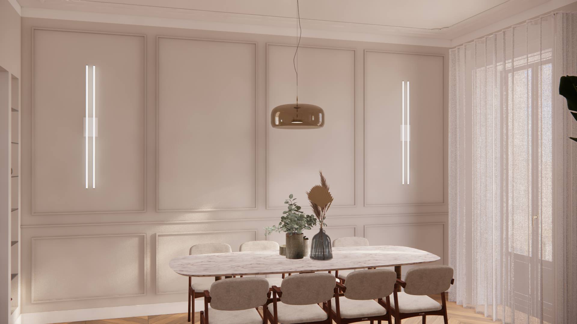 VIA CRIVELLI | render - Elegante sala da pranzo con boiserie