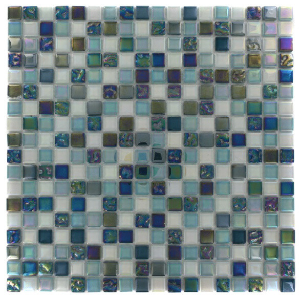 11.75"x11.75" Whimsical Iridescent Teal Glass Tile, Single Sheet