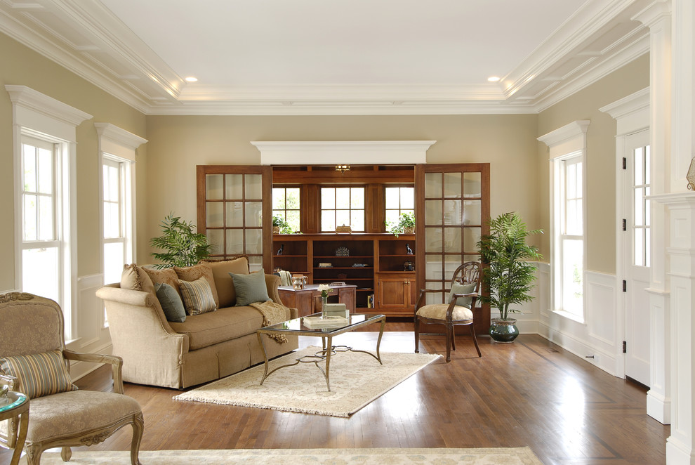 Living room - traditional living room idea in New York with beige walls