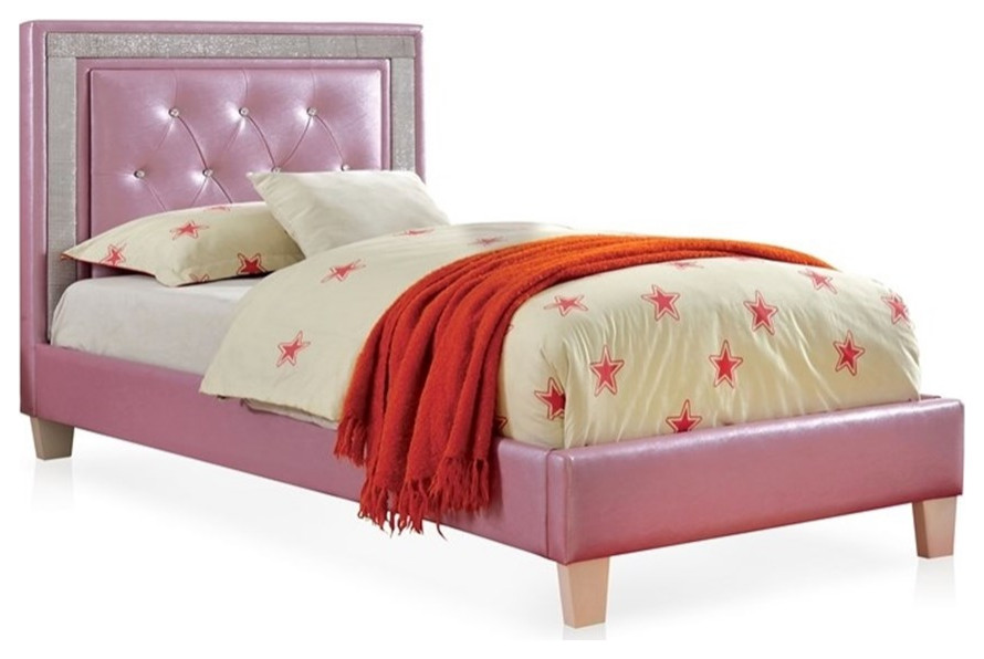 Rosebery Kids Full Tufted Faux Leather Platform Bed in Purple