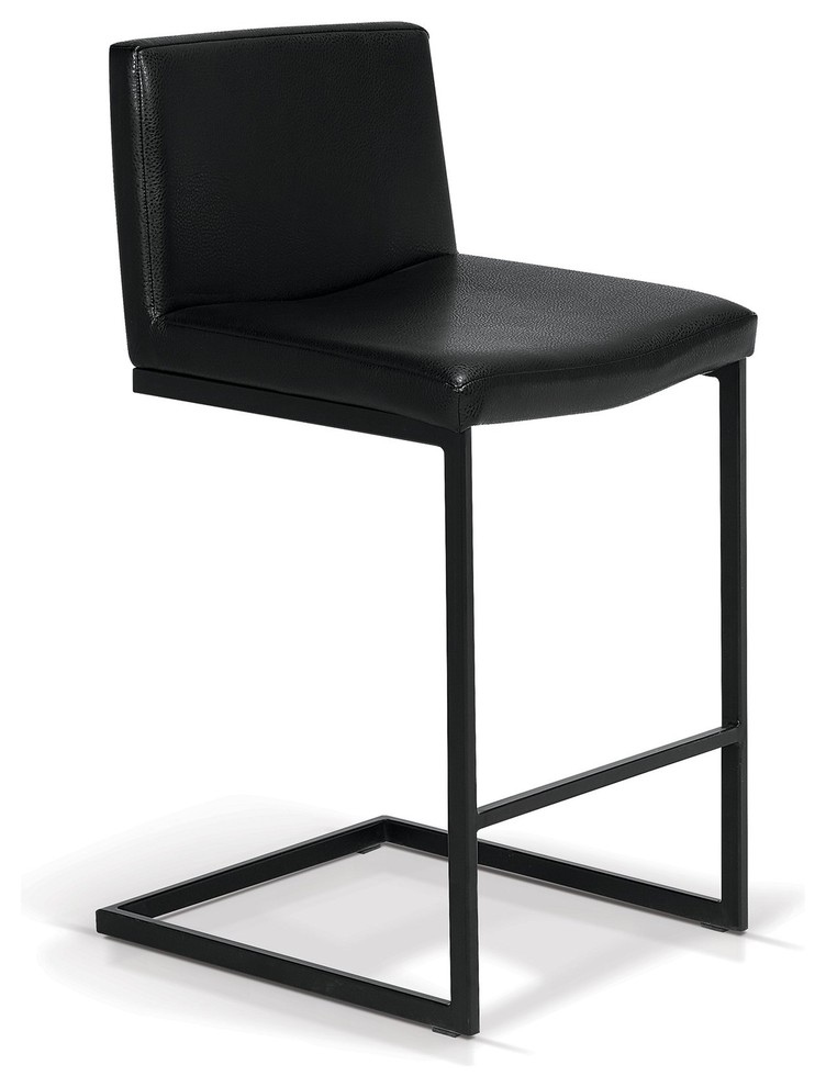 Leather Counter Stool, Black Frame 24"